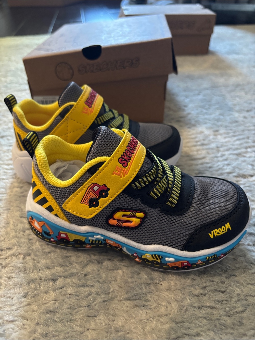 Skechers Kids Gray, Yellow & Blue Vroom Sneakers
